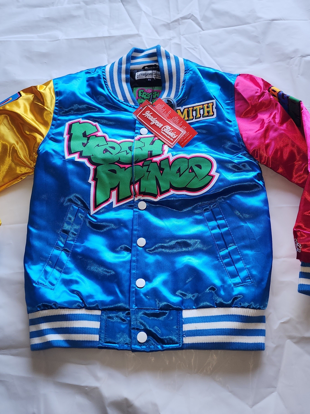 Nostalgia Kids 'Fresh Prince' Shiny Blue, Gold & Pink Bomber Jacket